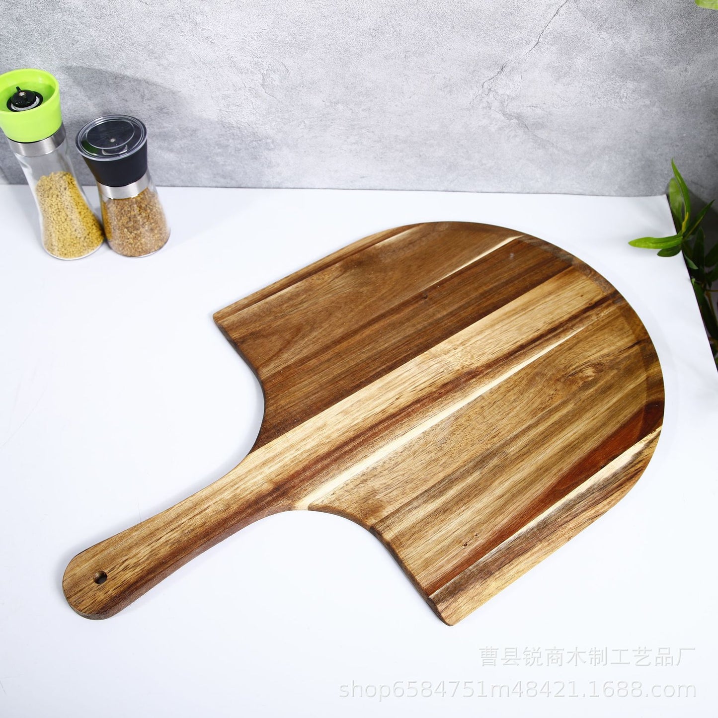 Bamboo Wood Pizza Tray Wooden Fan Steak Pastry Fruit Snack Baking Tableware Tray Handle Can Hang