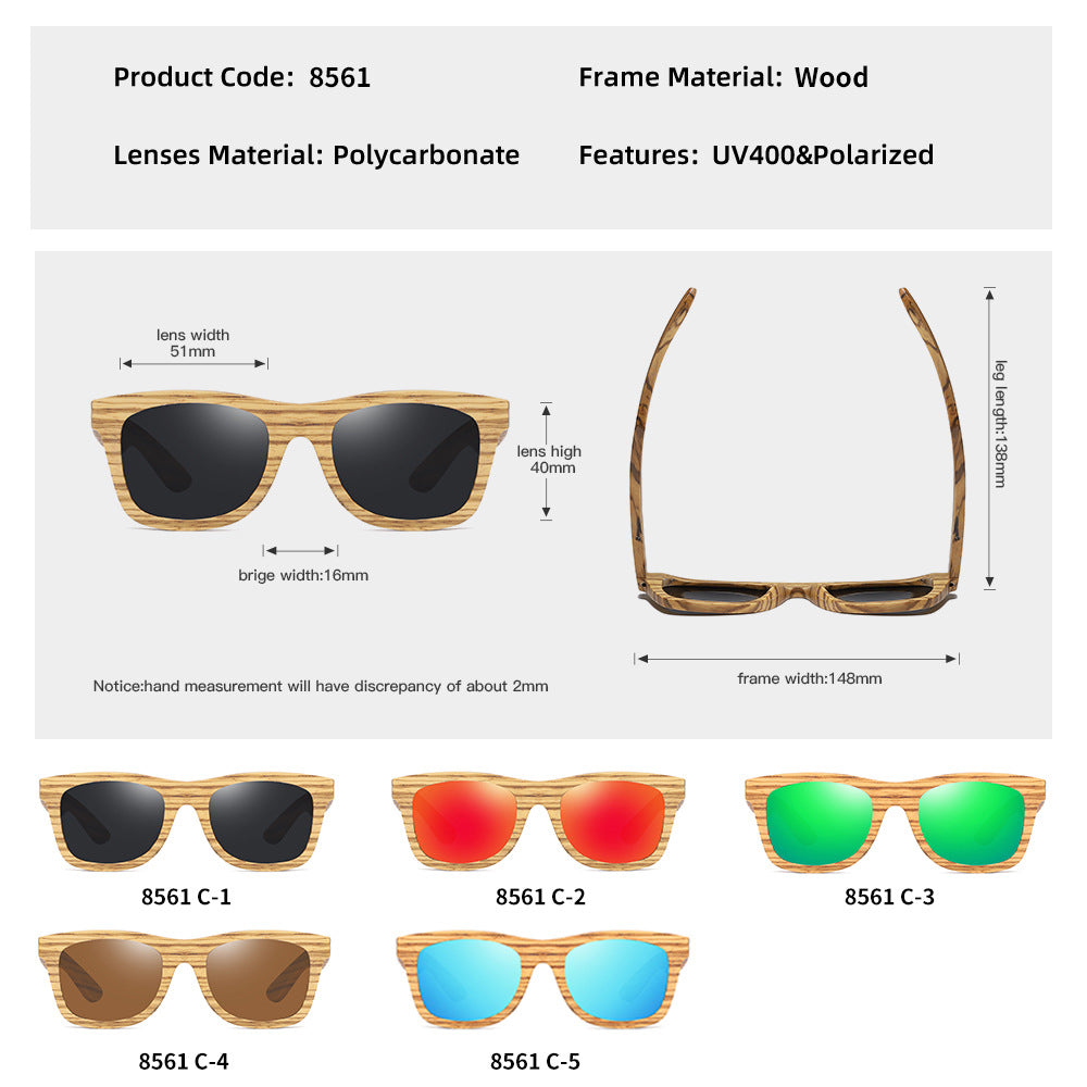 New Bamboo Wood Glasses Trendy Zebra Polarized Sunglasses UV Protection