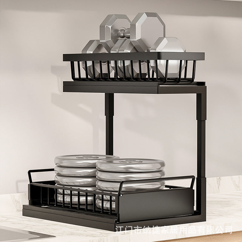 Kitchen Sink Storage Rack Seasoning Dishes And Dishes Pull-out Basket Sink Storage Rack Cabinet Upper And Lower Basket Rack