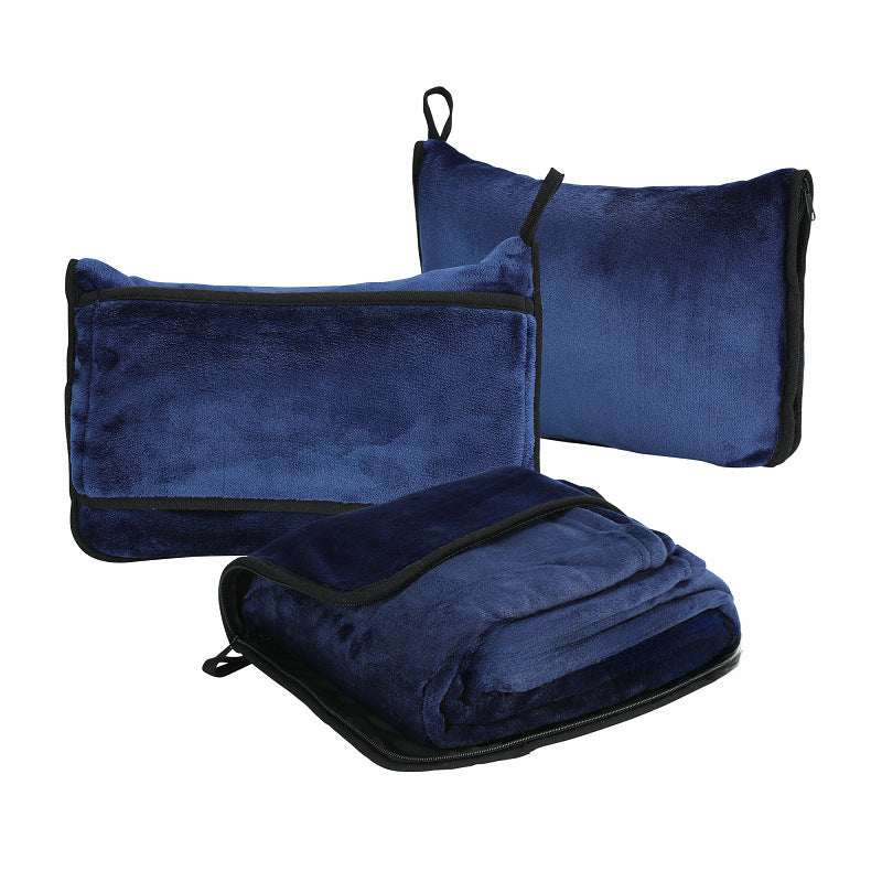 Multi-function Two-in-one Car Pillow Blanket Flannel Zipper Folding Travel Blanket Pillow Blanket