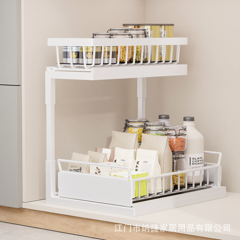 Kitchen Sink Storage Rack Seasoning Dishes And Dishes Pull-out Basket Sink Storage Rack Cabinet Upper And Lower Basket Rack