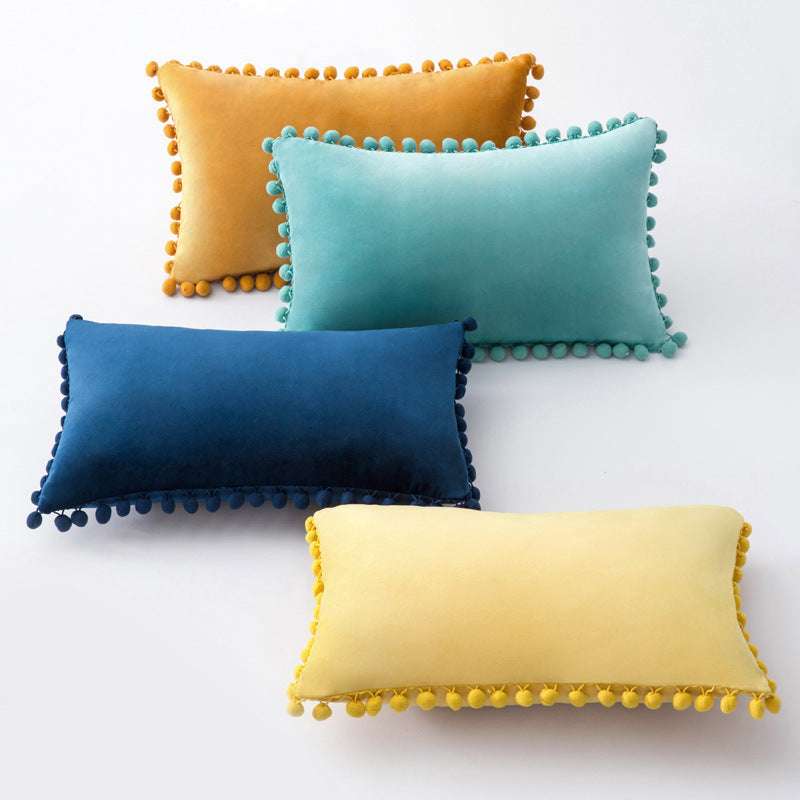 Ins Style Home Fabric Model Room Sofa Pillow Cover Hair Ball Velvet Sofa Cushion Rectangle