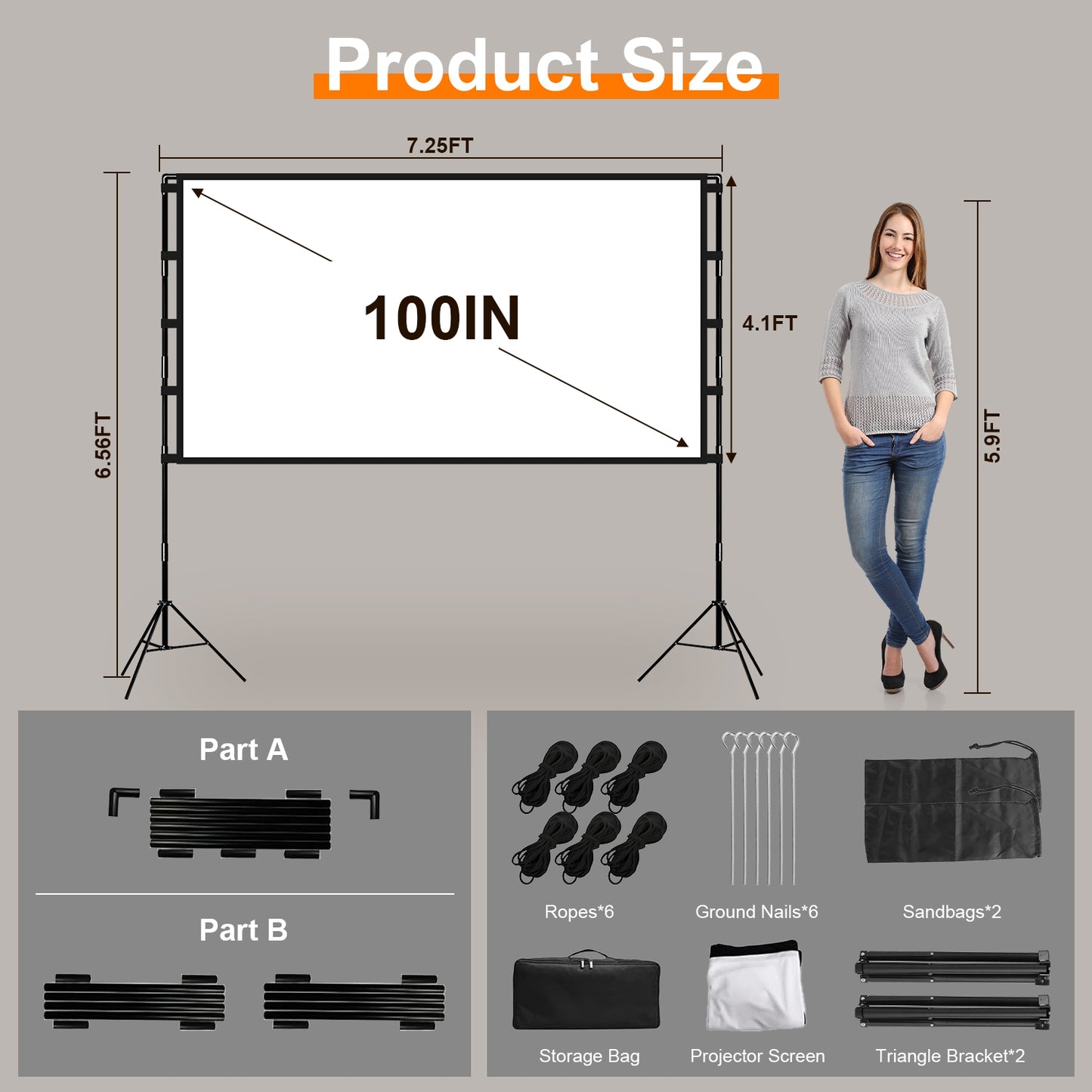 1Pc 120inch Or 100inch Projector Screen With Stand 16 9 4K HD Rear Front Wrinkle Free Portable And Foldable Movie Screen With Carry Bag For Indoor Outdoor Home Theater Backyard Cinema