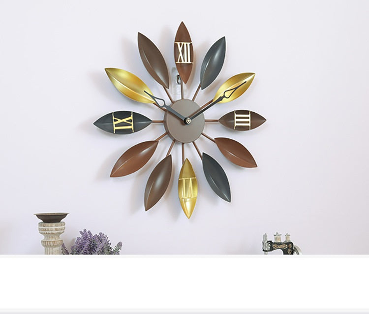 Iron Leaf Wall Clock Bar Decoration Creative Living Room