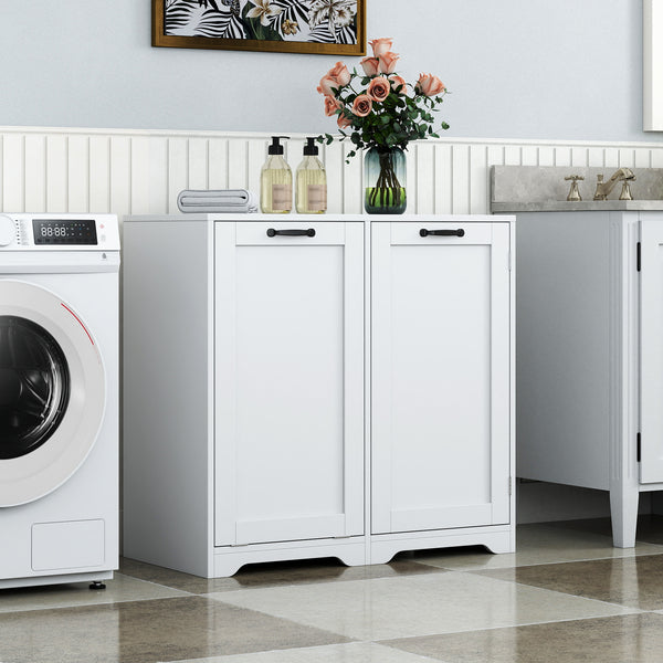 Laundry Cabinet With Doors And Shelf, Tilt-Out Laundry Hamper, Freestanding Style,  Adjustable Shelf, White