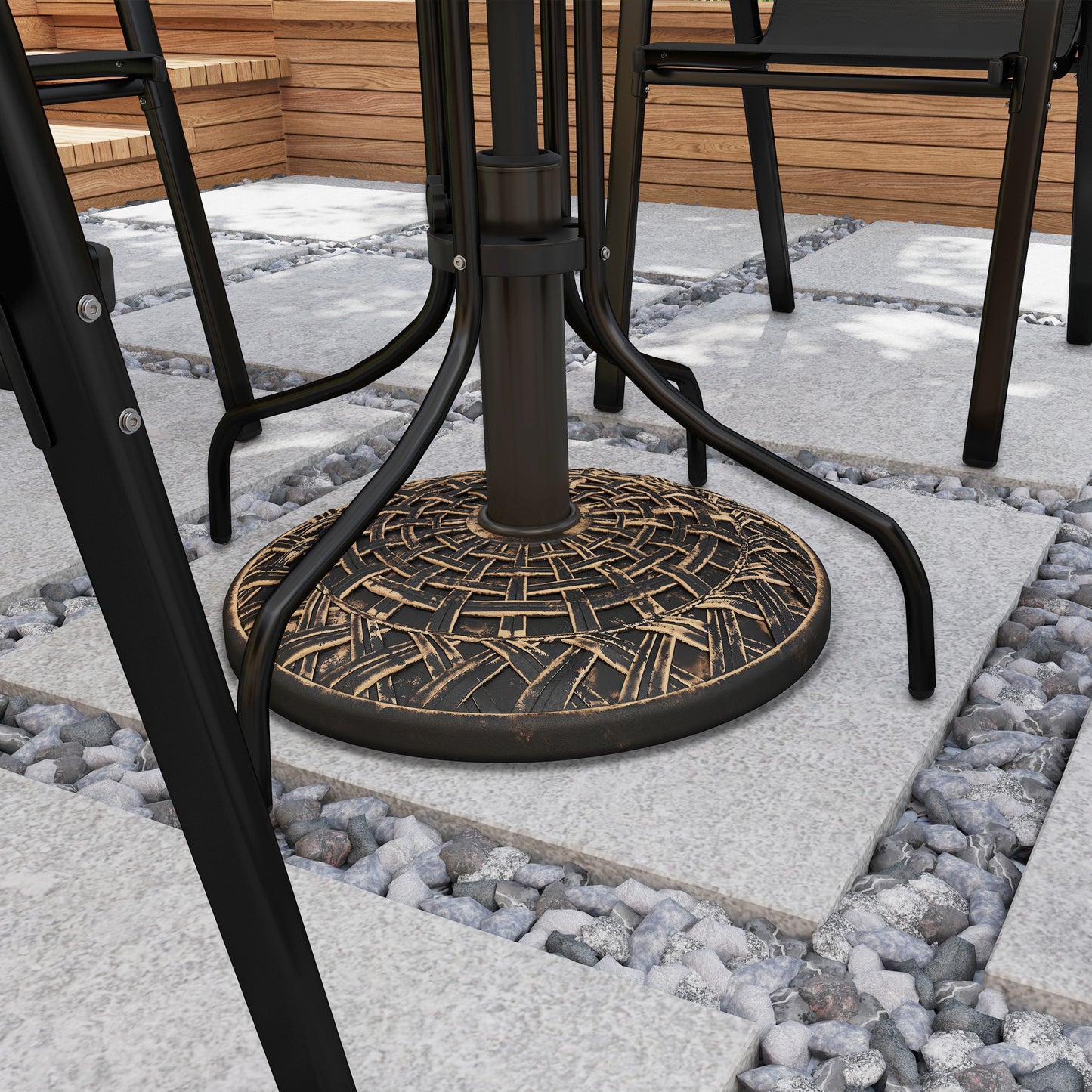 19" Patio Umbrella Base, 26 lbs Concrete Heavy Duty Umbrella Stand, Round Patio Umbrella Holder for 1.5"/1.9" Umbrella Poles for Outdoor, Lawn, Poolside, Bronze