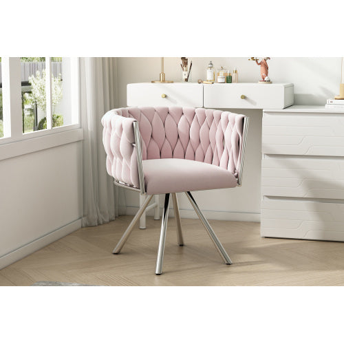 Velvet Dining Chair, Single Light Luxury Living Room Bedroom Swivel Chair, Leisure Swivel Chair With Four Metal Support Legs