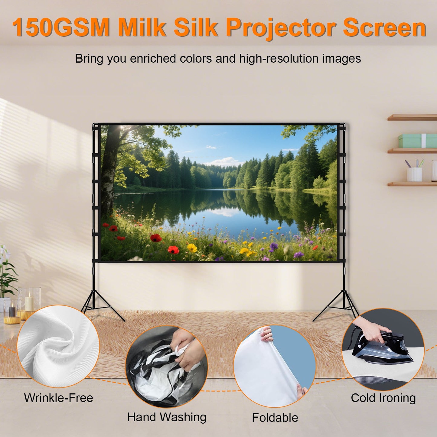 1Pc 120inch Or 100inch Projector Screen With Stand 16 9 4K HD Rear Front Wrinkle Free Portable And Foldable Movie Screen With Carry Bag For Indoor Outdoor Home Theater Backyard Cinema