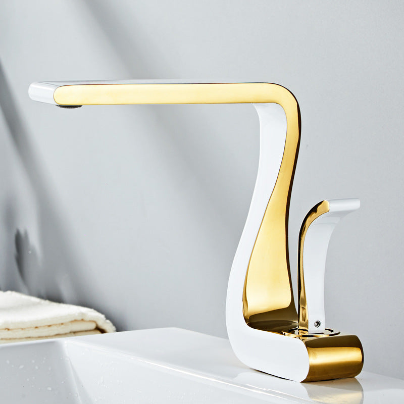 Light Luxury White Gold Color Copper Washbasin Faucet Hot And Cold Bathroom Sink Faucet