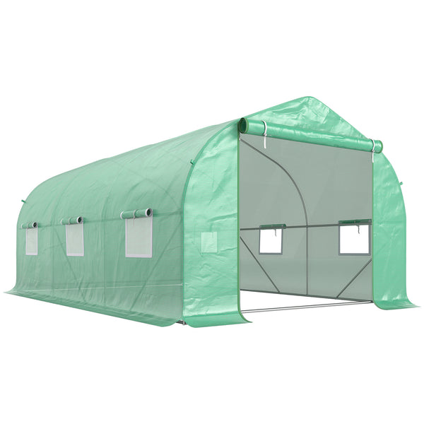 Gewächshaus 4,5 X 3 X 2 M Foliengewächshaus Mit Rollbar Reißverschlusstür 6 Netzfenster Stützstangen