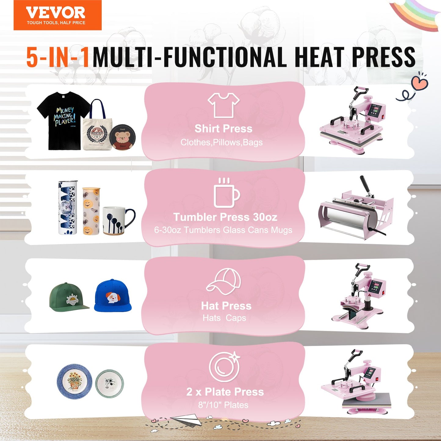 VEVOR Heat Press Machine 12x15 In 5 In 1 With 30oz Tumbler Press T-Shirts
