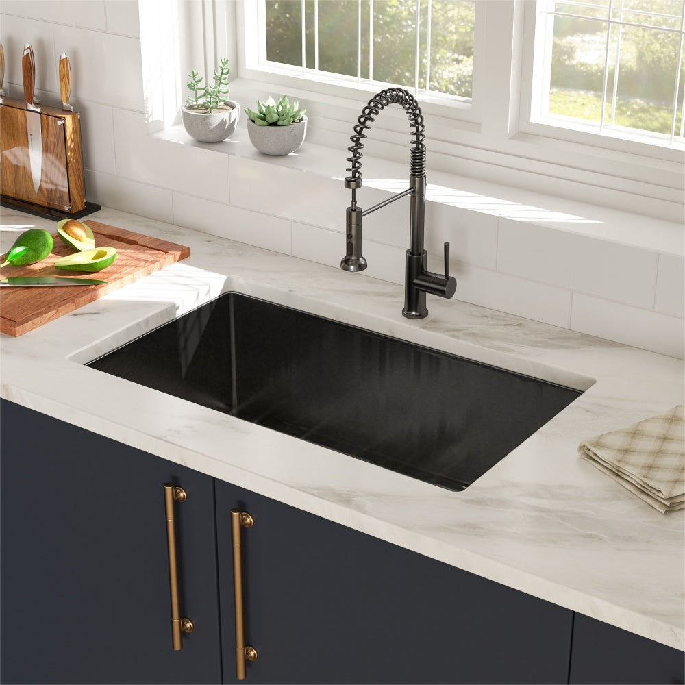 33&quot;x19&quot;x10&quot; Gunmetal Black Undermount  Kitchen Sink 16 Gauge Single Bowl with Drain Assembly