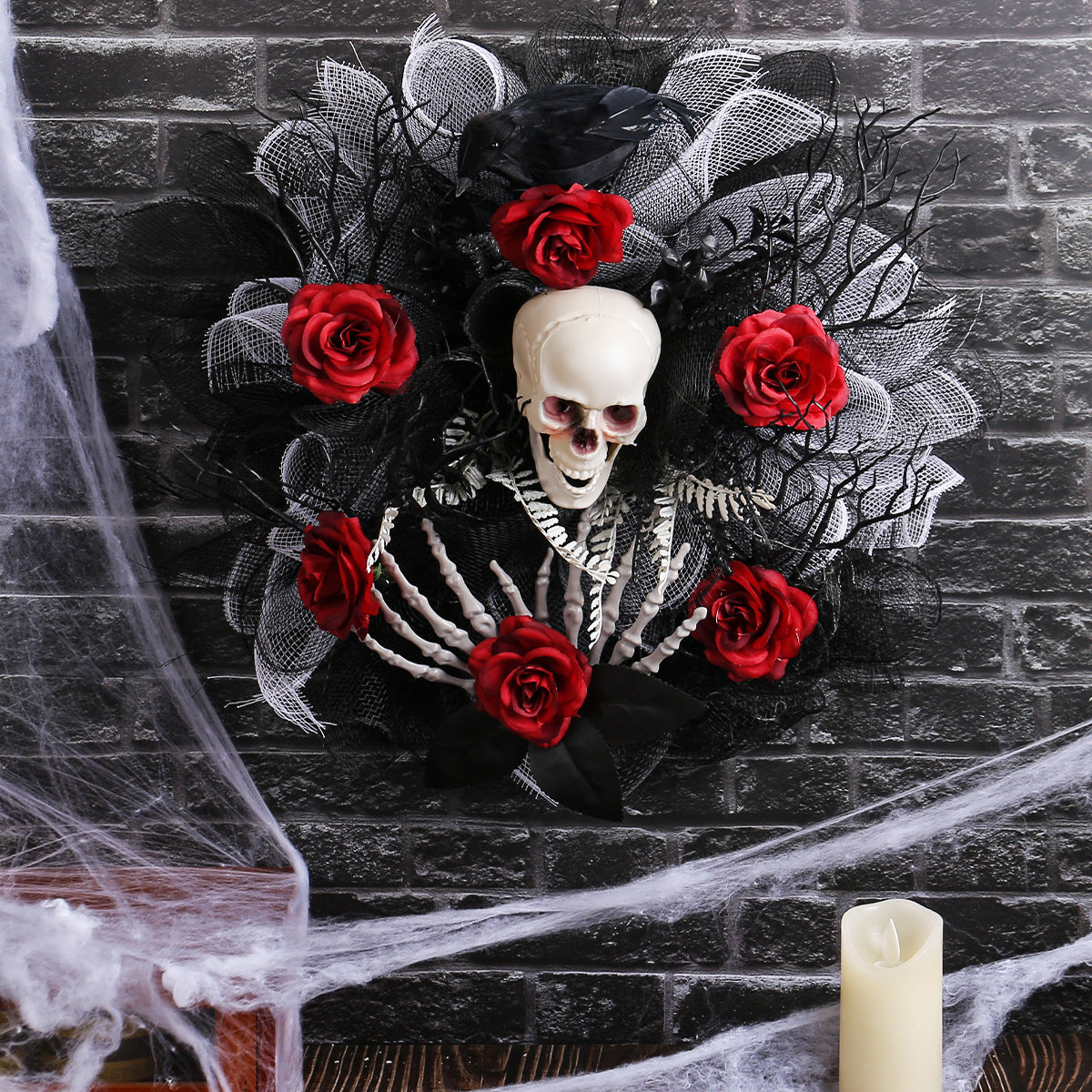 Halloween Red Rose Skull