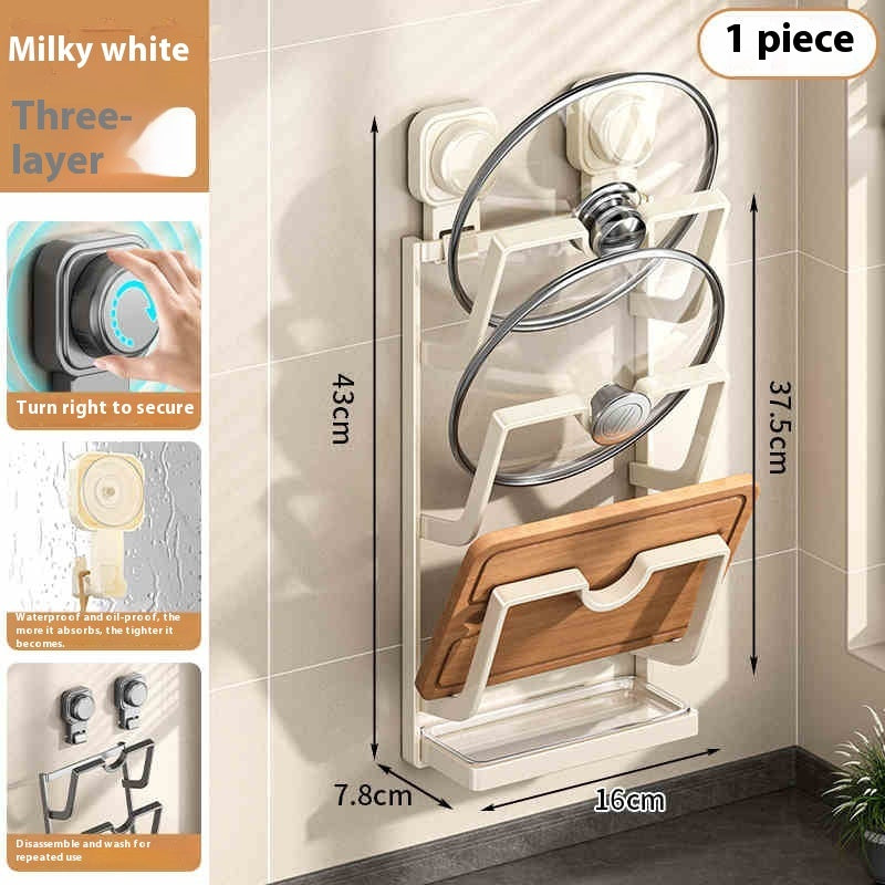 Suction Cup Pot Cover Rack Wall-mounted Punch-free Kitchen Storage Rack