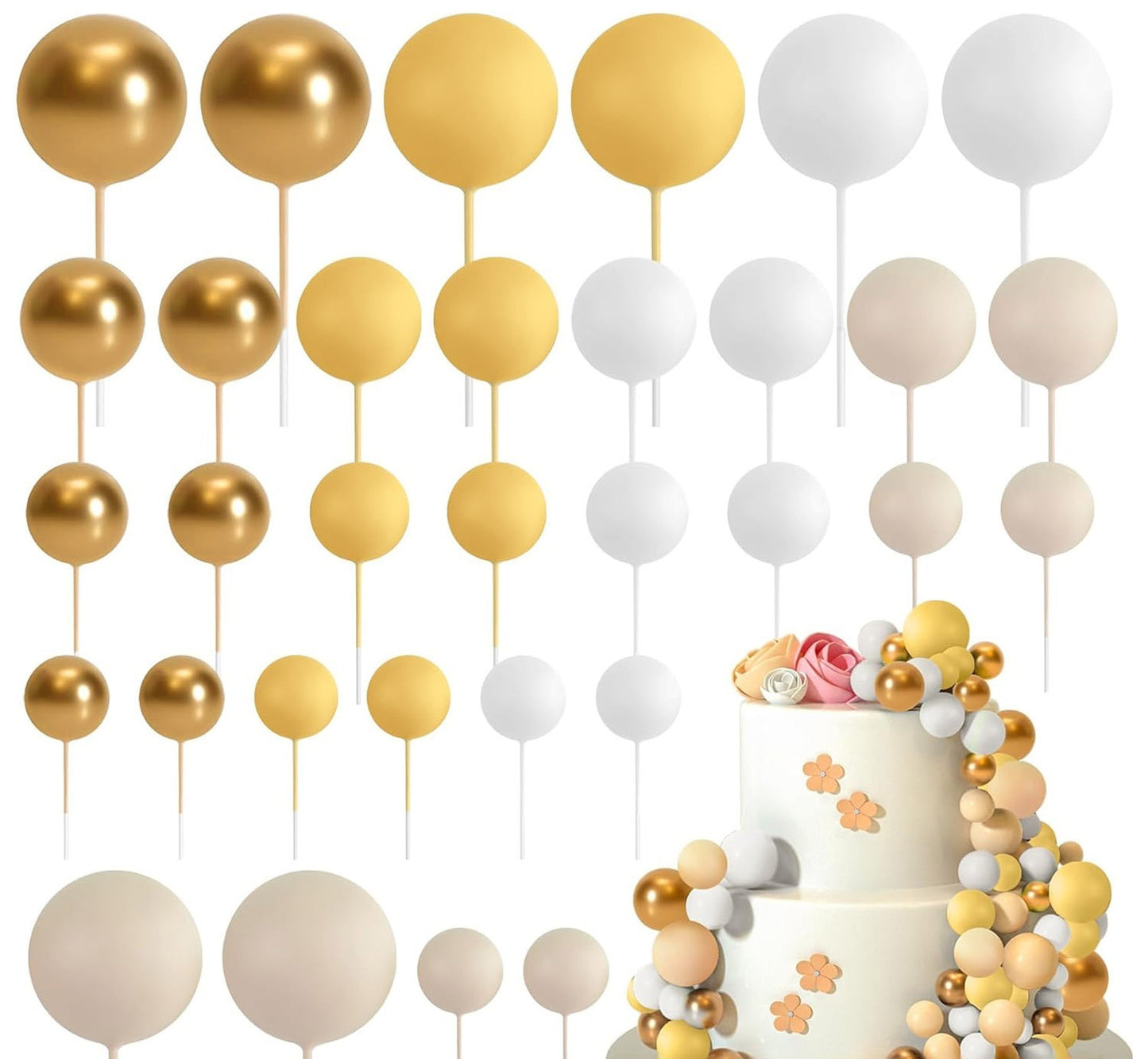 32 Pcsset Colorful Foam Ball Birthday Cake Decoration Multi-style Plug-in