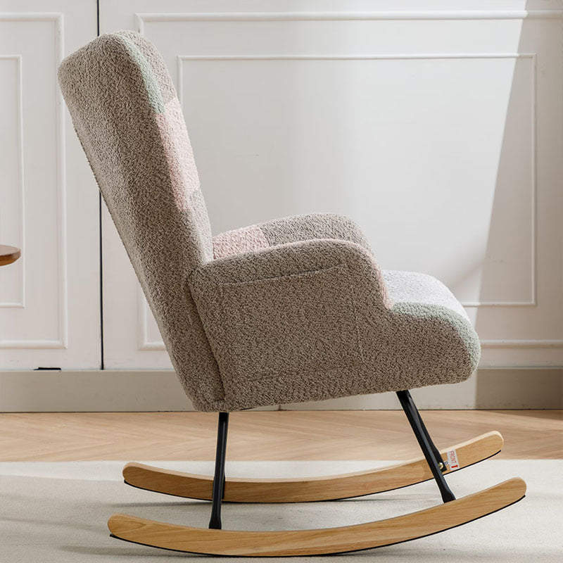 Modern Patchwork Accent Chair With Solid Wood Armrest And Feet