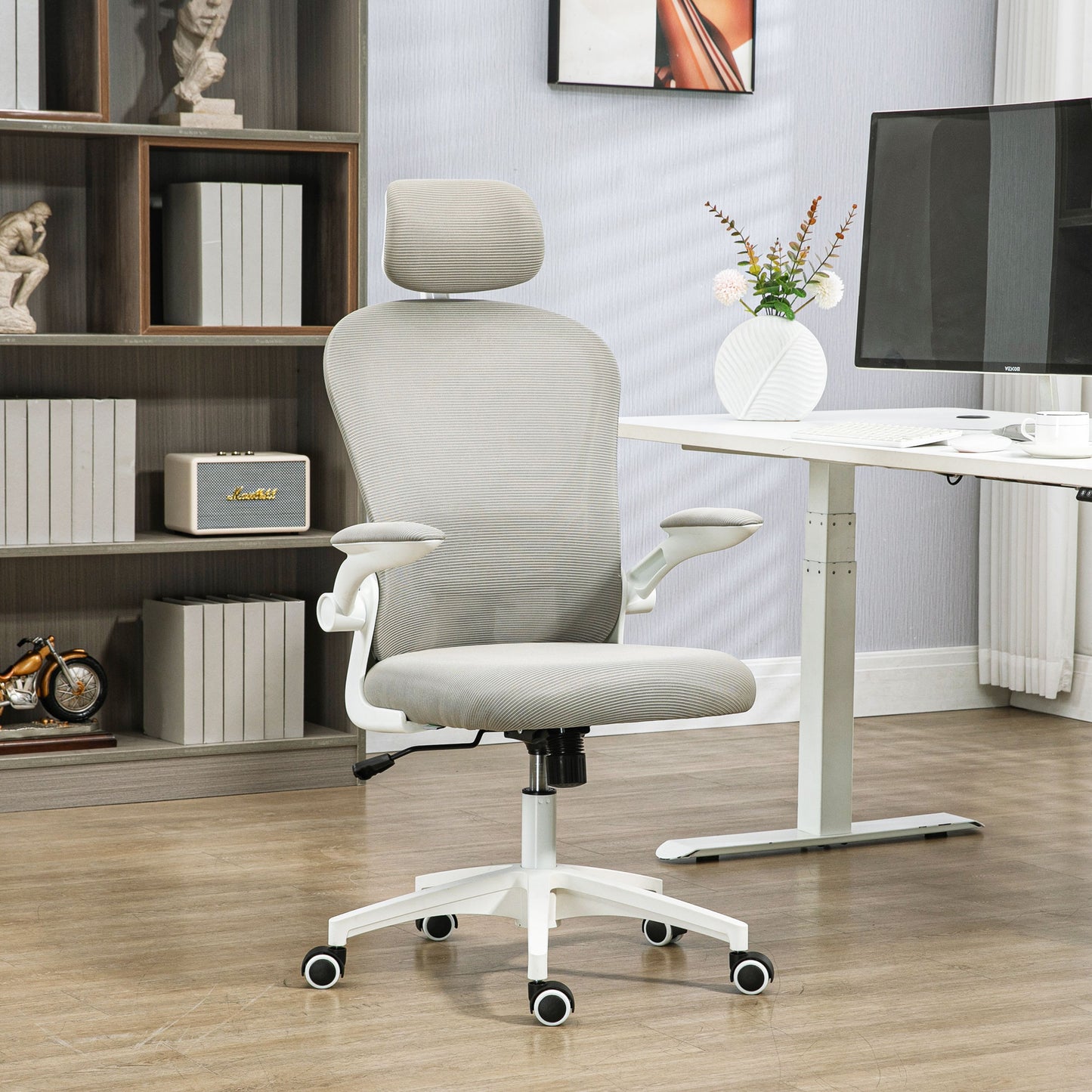 Vinsetto Multi-Adjustable Office Chair, With Lumbar Support, Headrest And Mesh Back - Grey