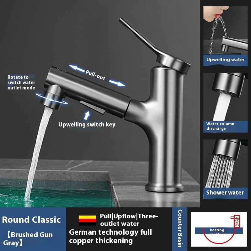 Washbasin Pull-out Faucet Lifting Bathroom Table Hot And Cold