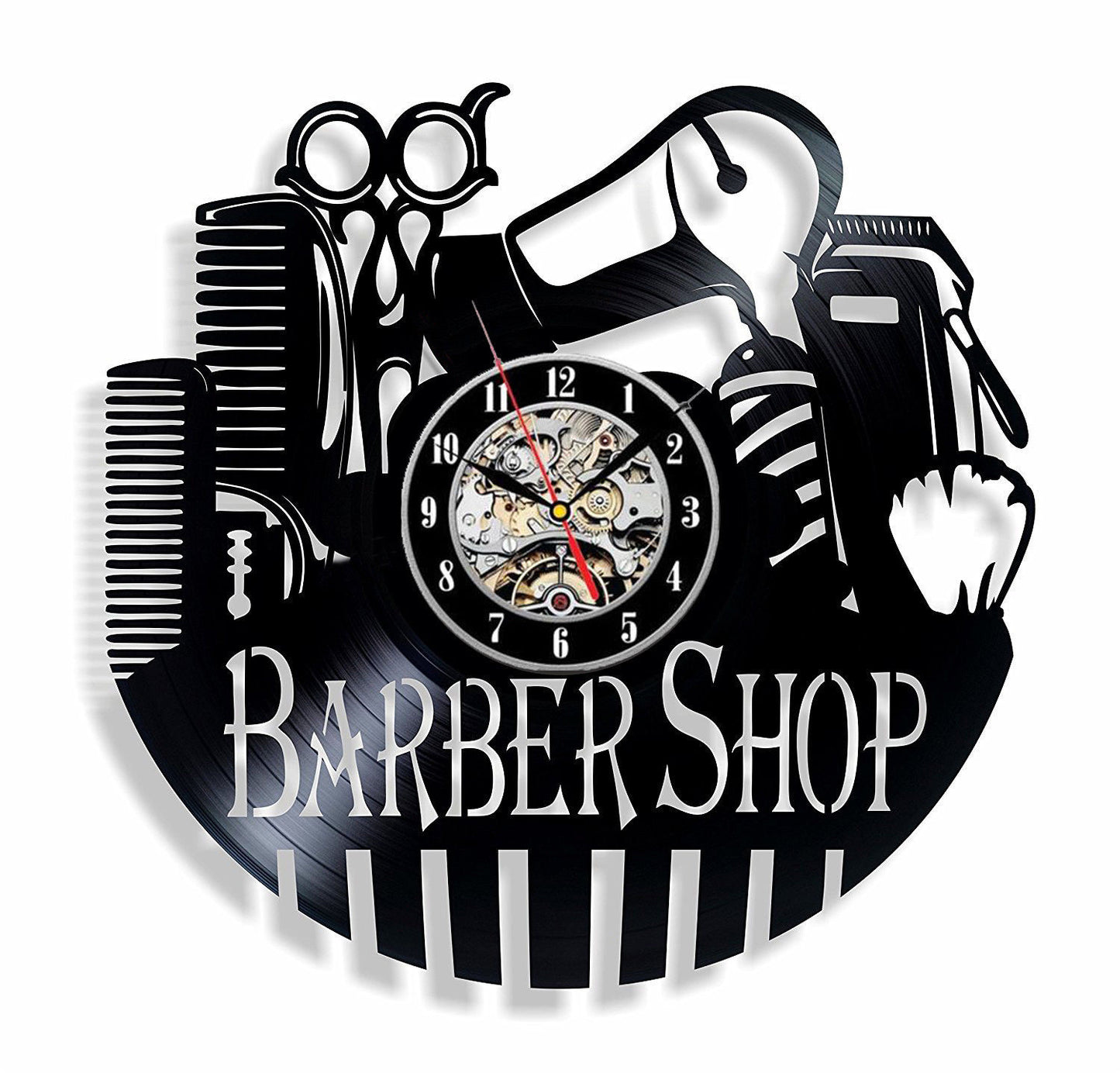 Black Gum Wall Clock Barber Gentleman Beard Vinyl