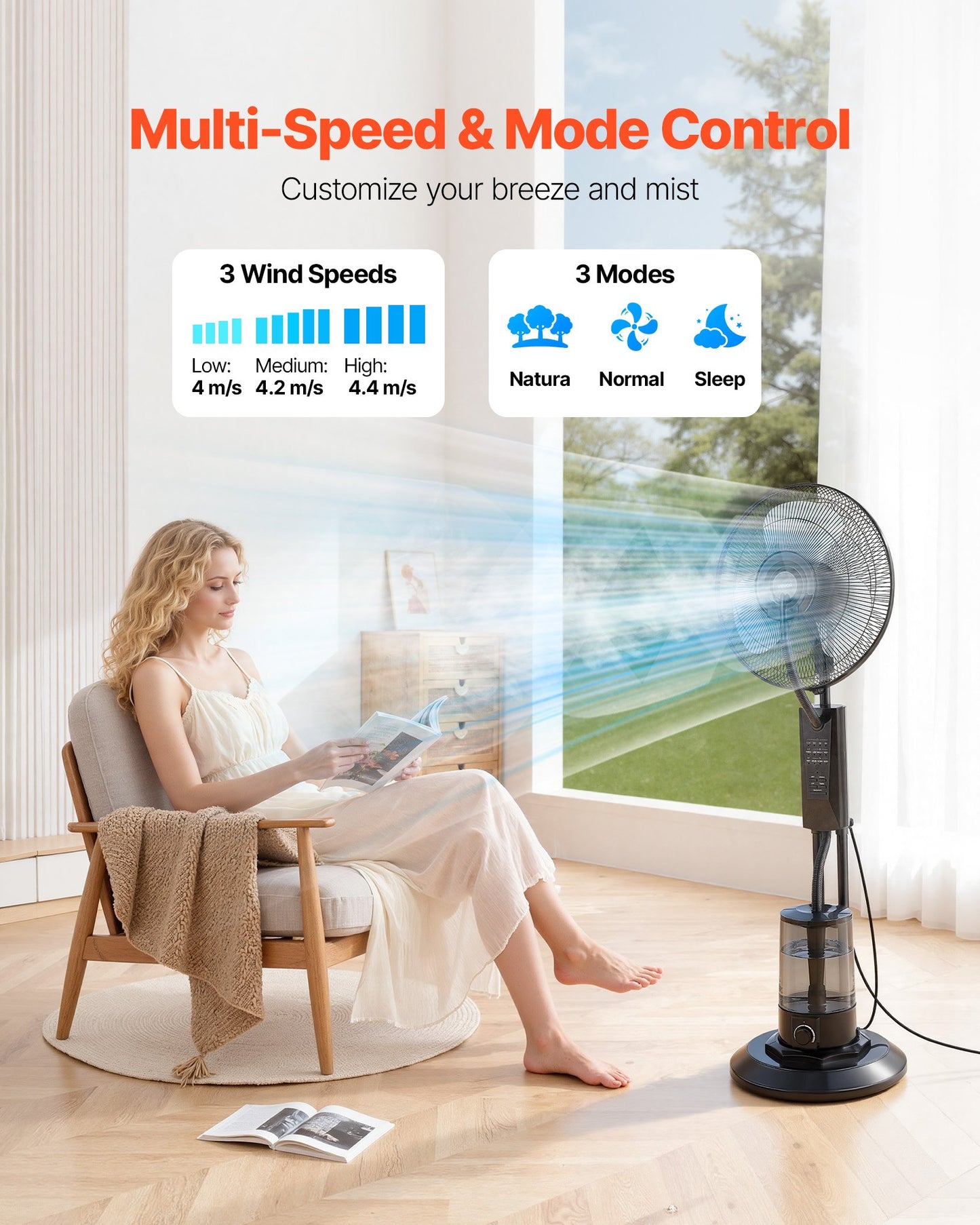 Misting Fan, 3 Wind Speeds Misting Standing Fan, Mister Cooling Fans With 0.79 Gal Water Tank, Remote & Panel Control, Water Cooling Fans For Indoor, Outdoor, Garage, Patio, Living Room, 3 Modes