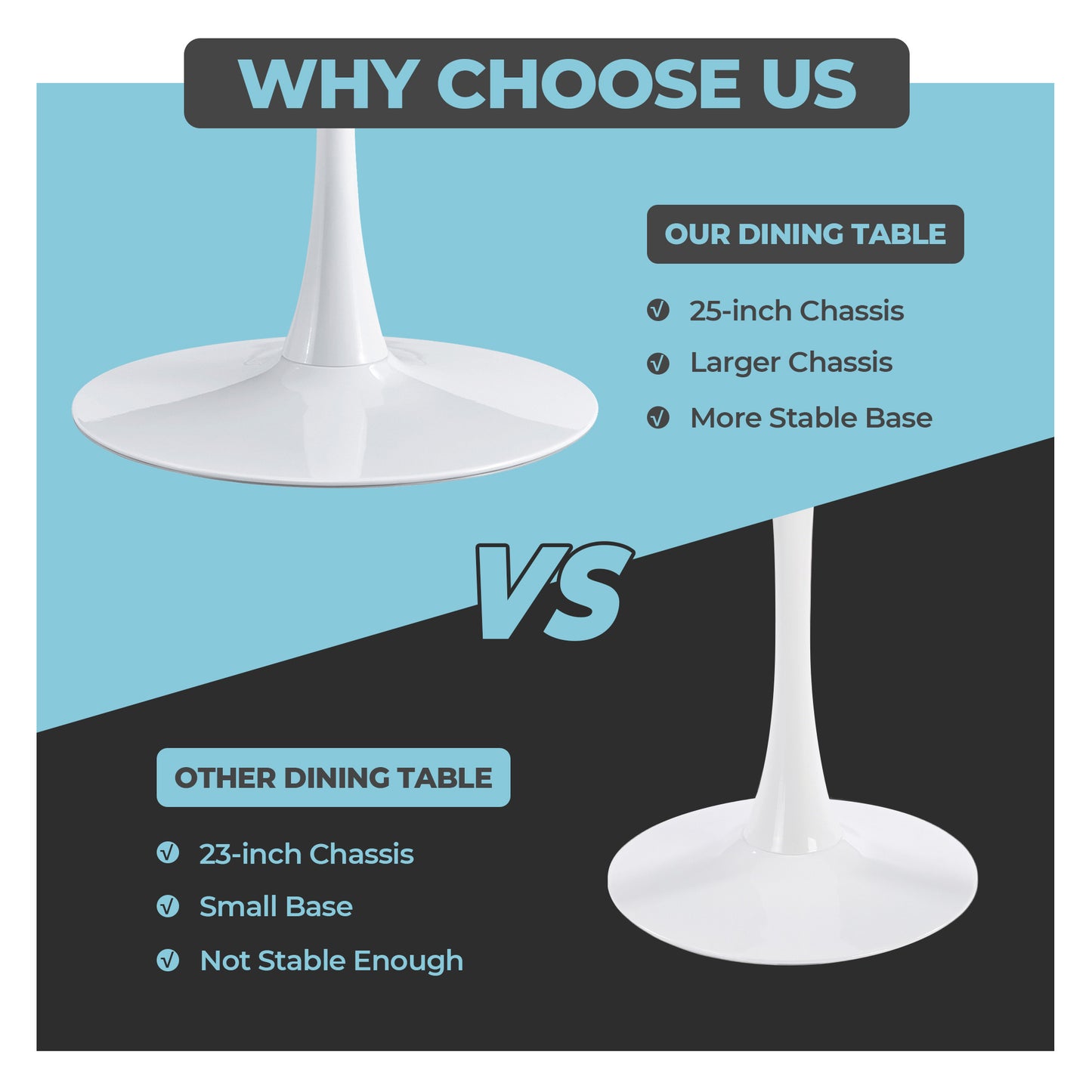 42-inch Mid-Century Modern Pedestal Table, Multi-Functional Dining Table For 4-6 People & Large Coffee Table, White MDF Top For Living Room, Kitchen, Office