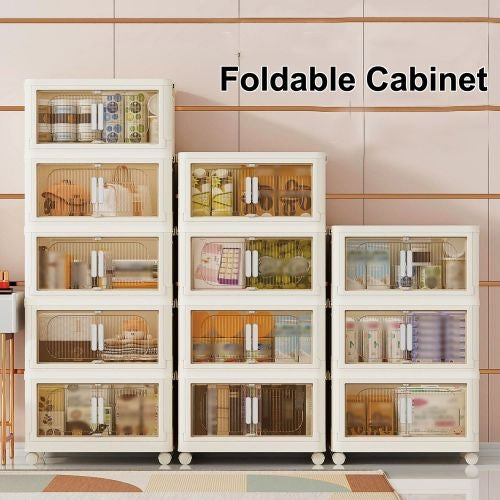 Collapsible Storage Bins With Magnetic Door  Plastic Storage Cabinet With Wheels  Closet Organizers And Storage Containers