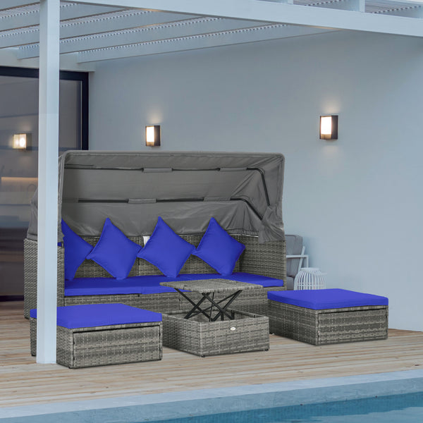 4 Piece Adjustable Canopy Outdoor Sofa Set w/ Height Adjustable Coffee Table & Cushions