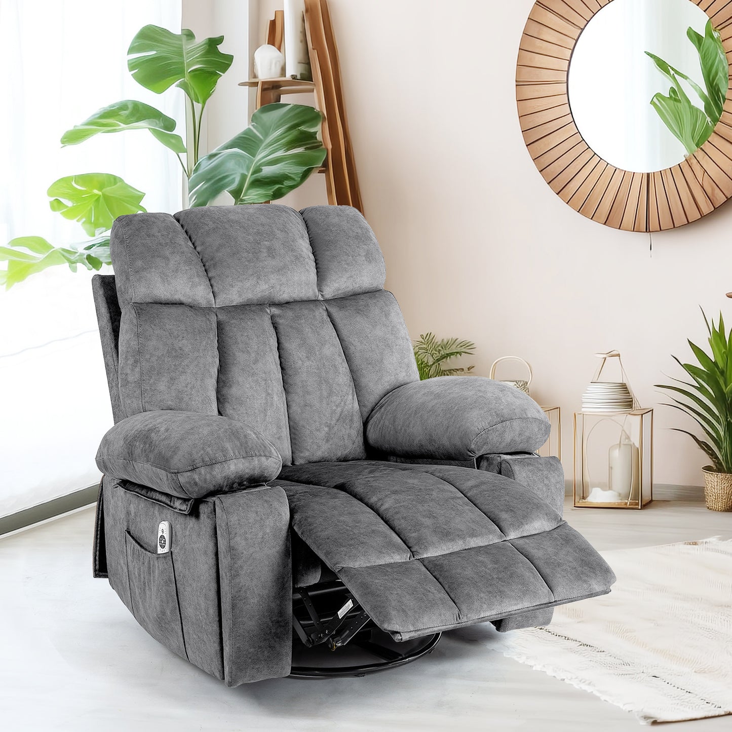 Massage Swivel Rocking Chair, Living Room Massage Chair With Vibration Massage And Heating, Ergonomic Recliner, USB Charging Port