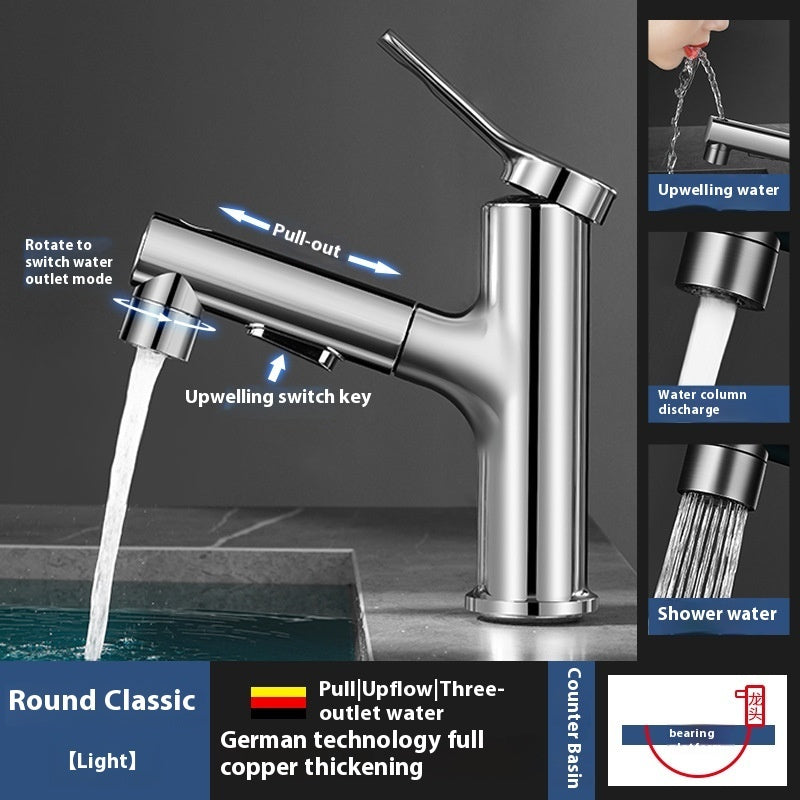 Washbasin Pull-out Faucet Lifting Bathroom Table Hot And Cold