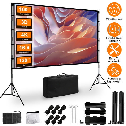 1Pc 120inch Or 100inch Projector Screen With Stand 16 9 4K HD Rear Front Wrinkle Free Portable And Foldable Movie Screen With Carry Bag For Indoor Outdoor Home Theater Backyard Cinema