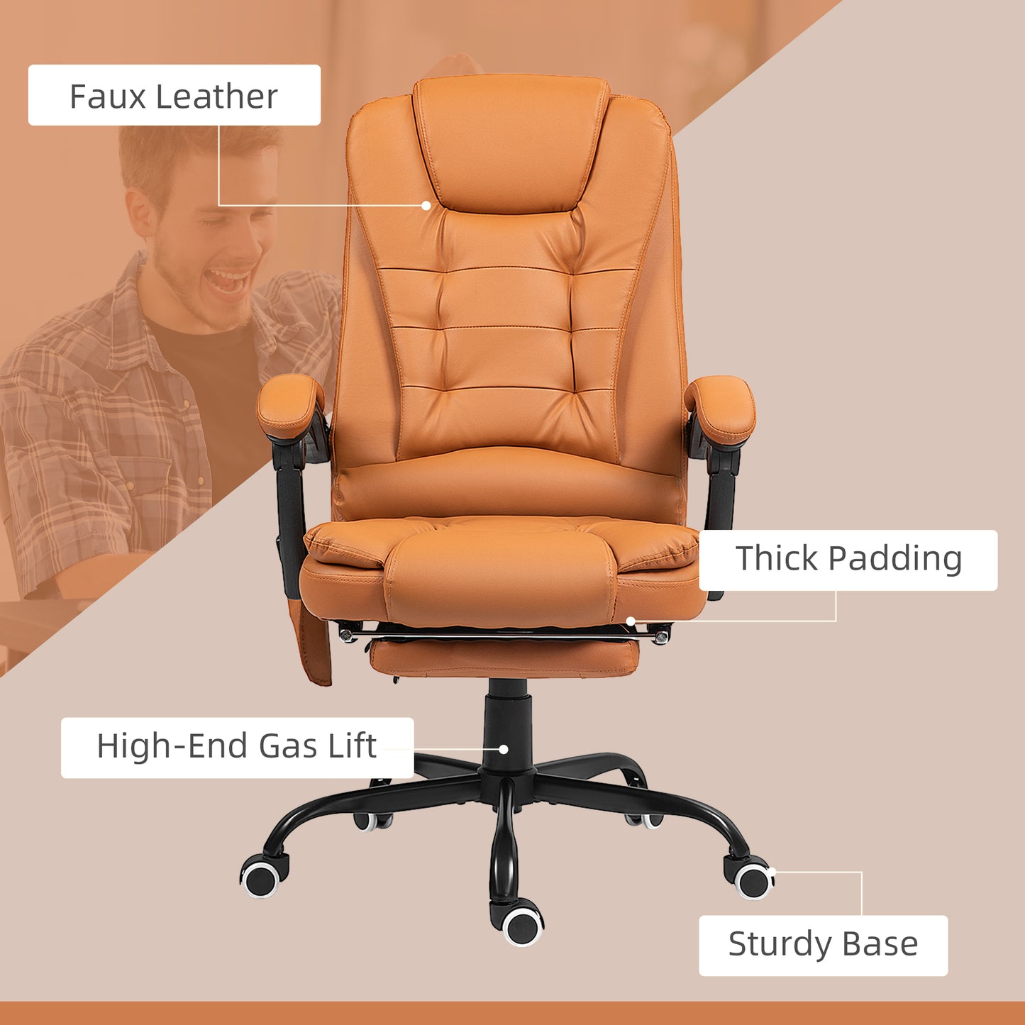 7-Point Vibrating Massage Office Chair High Back Massaging Office Desk Chair with Lumbar Support, Footrest, Light Brown