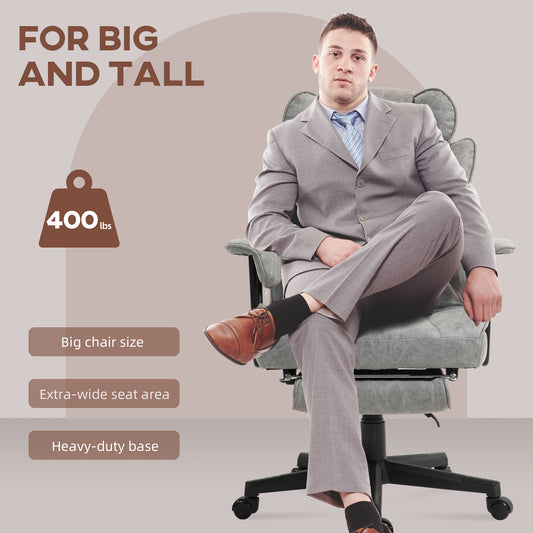 396lbs. Big and Tall Office Chair, Executive Office Chair with Footrest, Lumbar Support, and Reclining Function, Gray