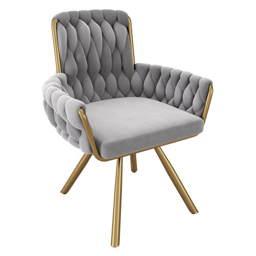 Velvet Dining Chair, Armchair, Single Luxurious Living Room And Bedroom Swivel Chair, Leisure Swivel Chair With Four Metal Support Legs, Gray