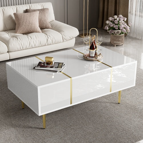 White High-gloss Coffee Table, Modern And Simple, With 2 Drawers