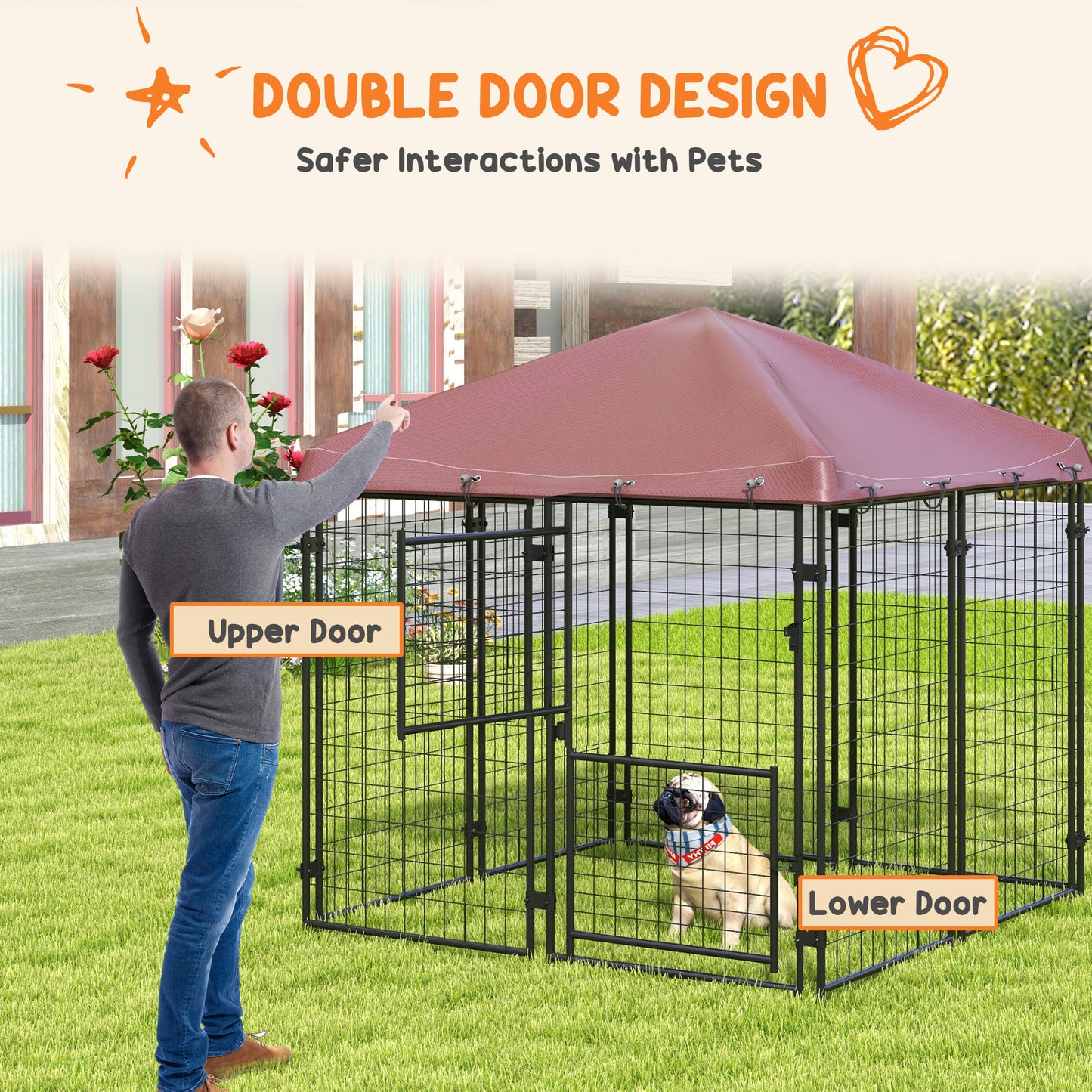 4.6' x 4.6' x 5' Dog Kennel Outdoor with Waterproof Canopy, Large Door