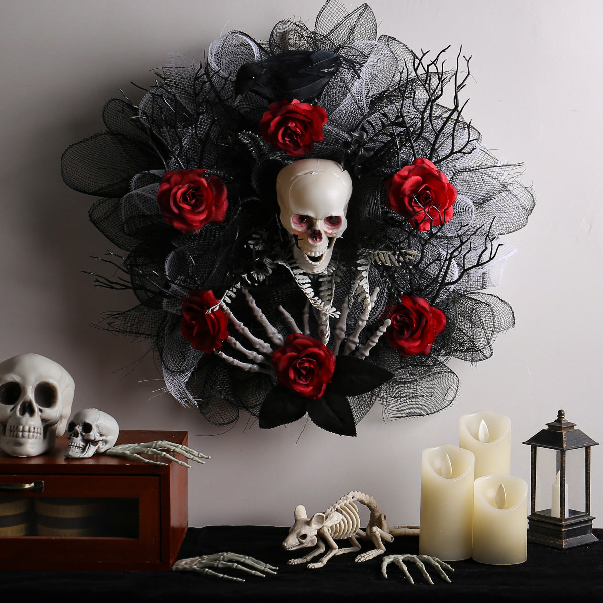 Halloween Red Rose Skull