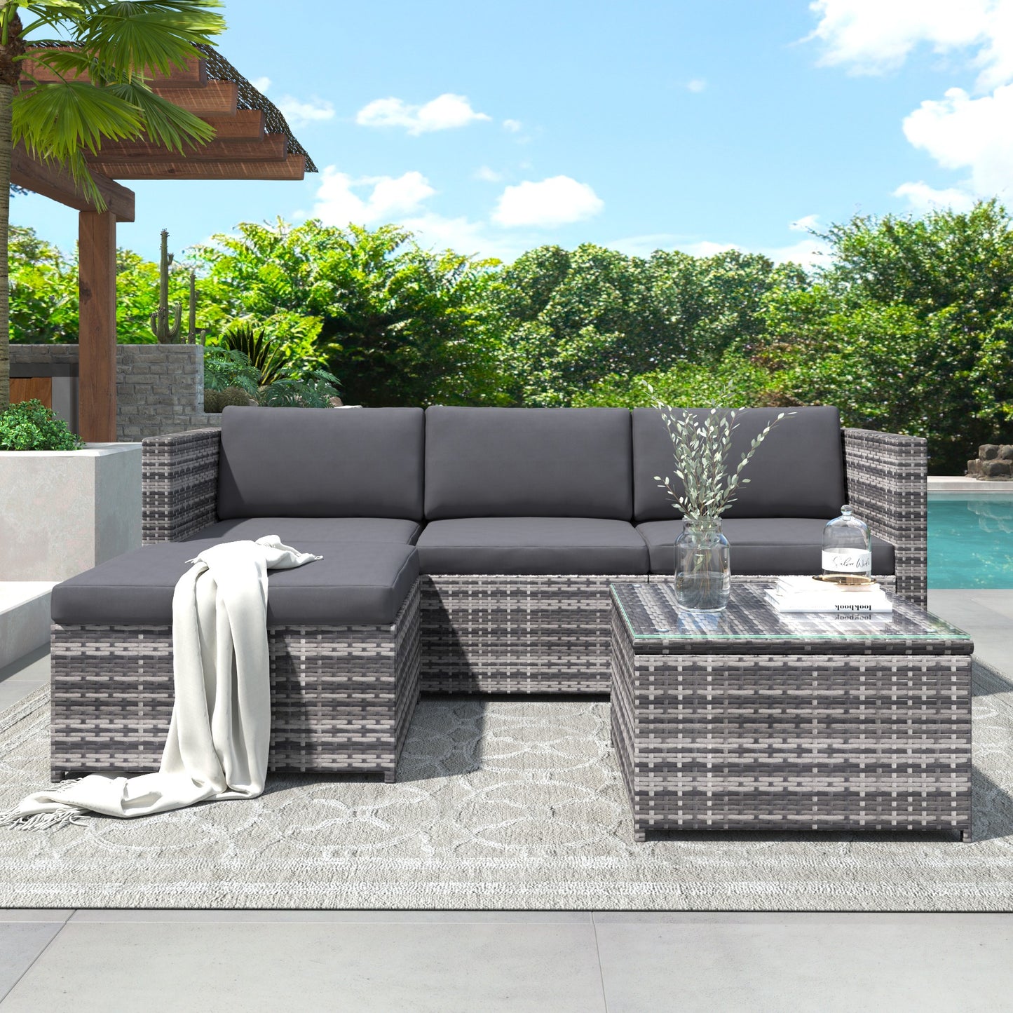 Garden Corner Sofa Rattan Garden Furniture Patio Set Garden Entertaining Set Garden Rattan Furniture Lounge Set,Grey