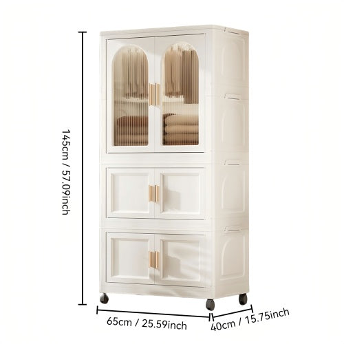 25.59 Side Wide Folding Wardrobe   25.59x15.75x57.09  With Magnetic Door Plastic Storage Cabinet With Wheels  One Layer Of Wardrobe X  Two Layers Of Folding BoxesX 10 Hangers