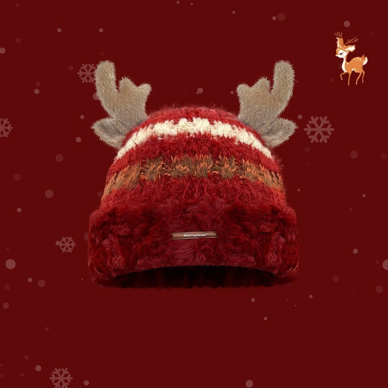 Gorro navideño de punto con cuernos de ciervo