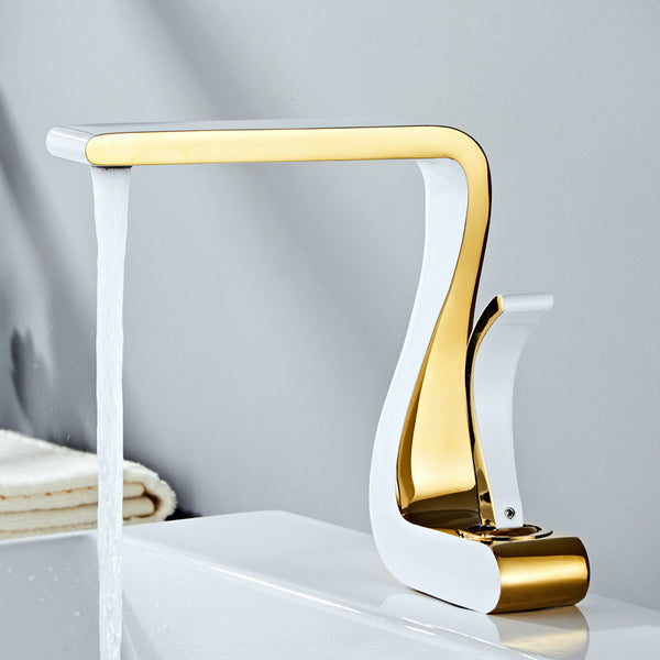 Light Luxury White Gold Color Copper Washbasin Faucet Hot And Cold Bathroom Sink Faucet