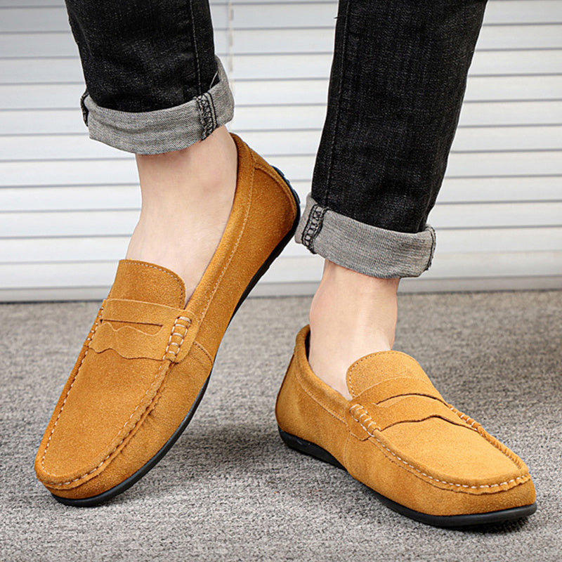 Men's Solid Color Suede Loafers Breathable Comfort Slip-on Flat Shoes