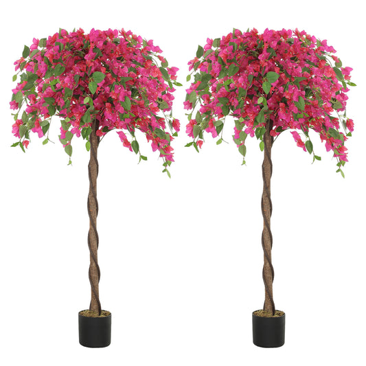 Set Of 2 Decorative Artificial Plants, Murraya Flowers In Pots, Fake Plants For Home Indoor Decor, 120cm, Red
