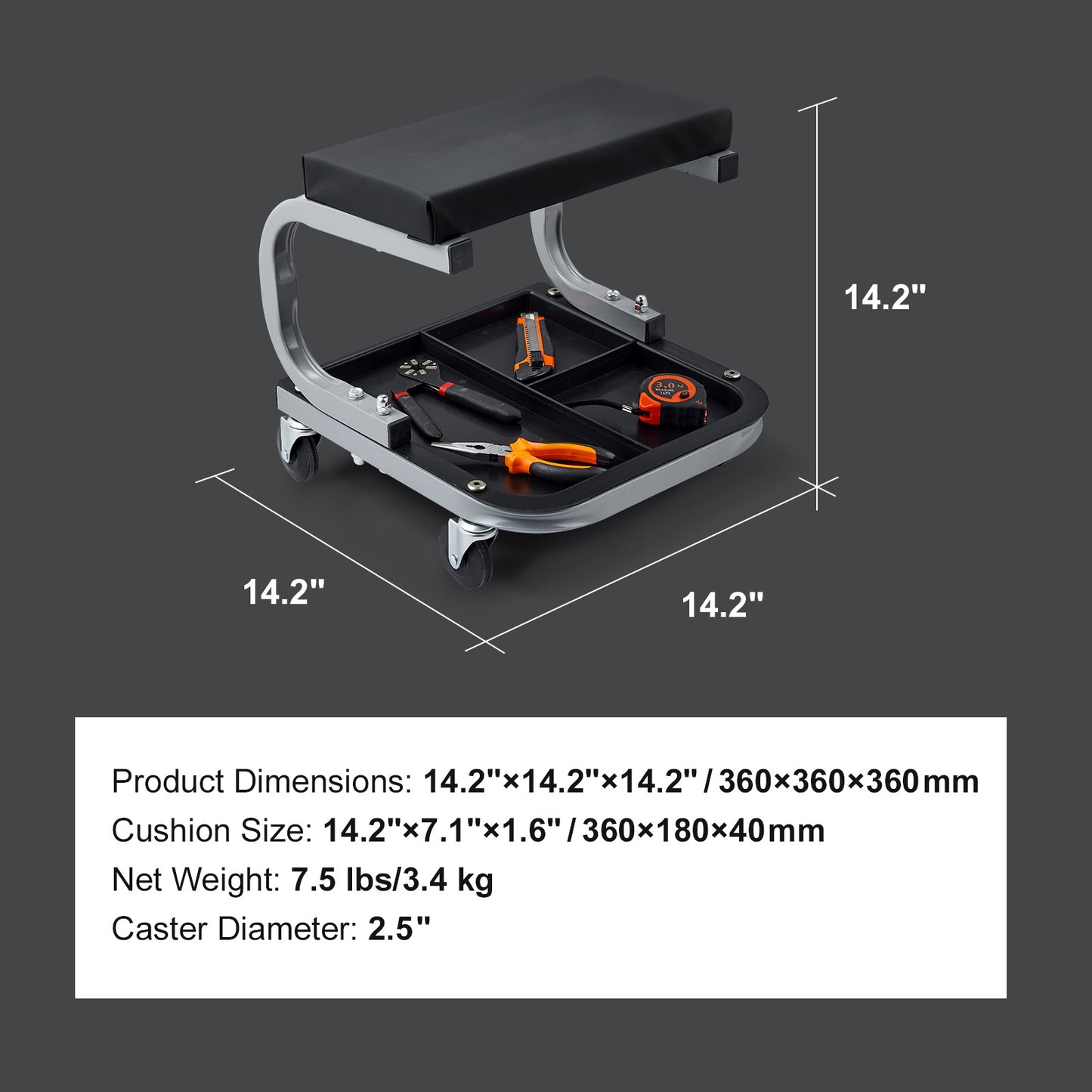 VEVOR Mechanics Garage Stool 250 LBS Mechanic Creeper Seat Under Car Tool Tray