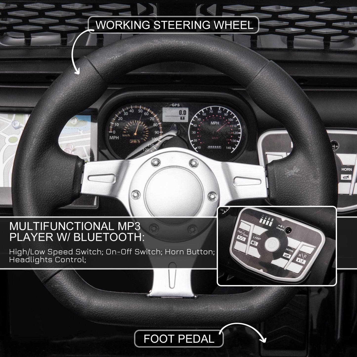 12V Battery Powered Kids Ride On Car Off Road Truck Toy w/ Parent Remote, Black