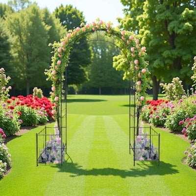 Garden Arch Arbor Trellis For Climbing Plants, Durable Metal Garden Arch Outdoor Wedding Arch, For Wedding Ceremony Party Plant Climbing Rose Vines Lawn Courtyard Patio Black, 7.15ft