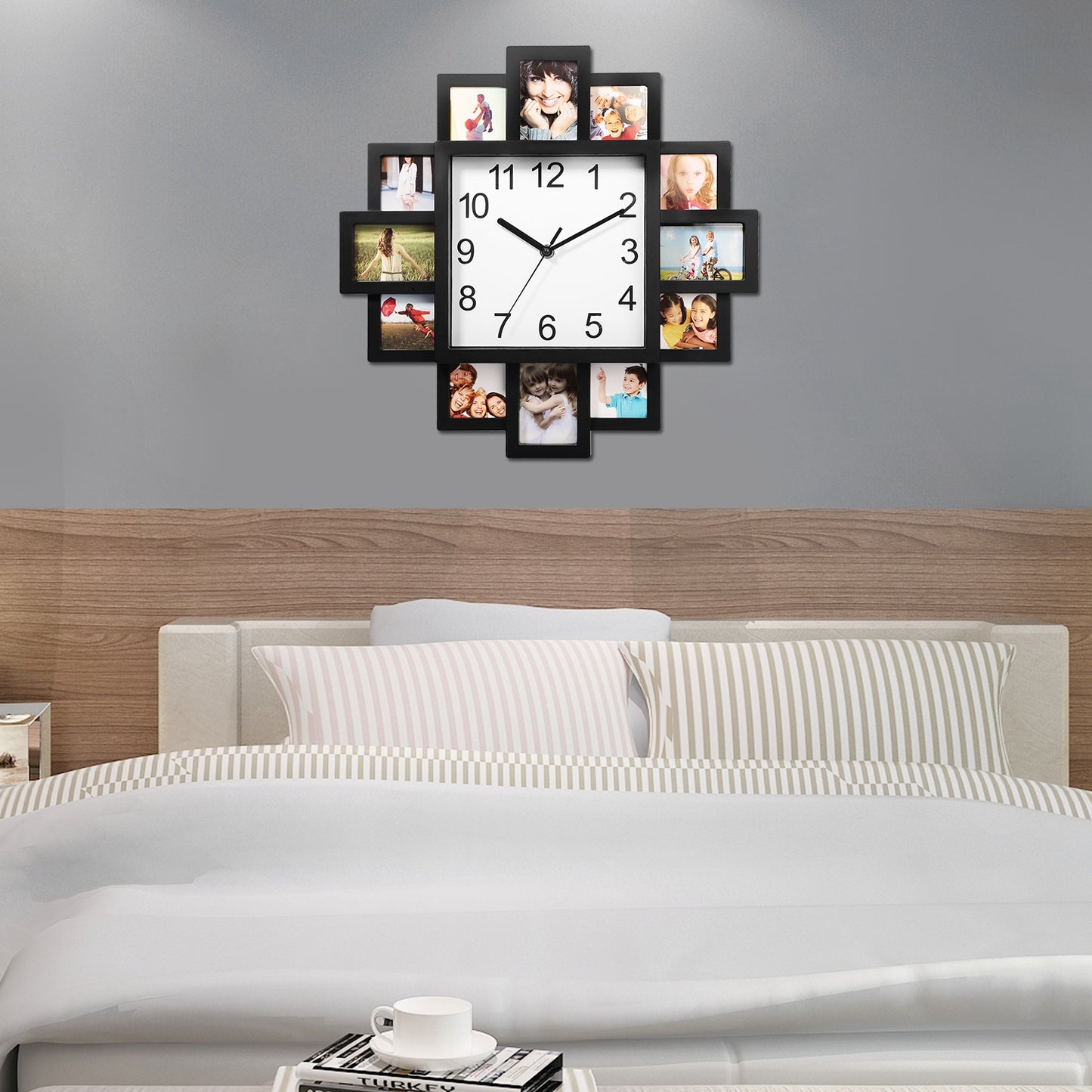 1Pc Photo Frame Clock Picture Collage 12-Picture Display Wall Clock Photowall Wall Hanging Home Decor For Valentines Day Gift