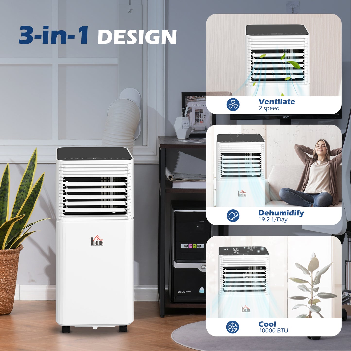 10000 BTU Mobile Air Conditioner for Cooling and Dehumidifying, Remote Control, 24H Timer, LED Display, Black