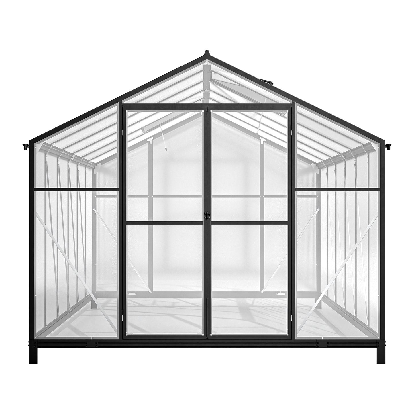 8' X 12' Outdoor Greenhouse, Heavy Duty Polycarbonate Greenhouse, Large Walk-in Greenhouse With Double Doors And Two Ventilation Windows, Aluminum Greenhouse For Outdoor Greenhouse Garden Backyard