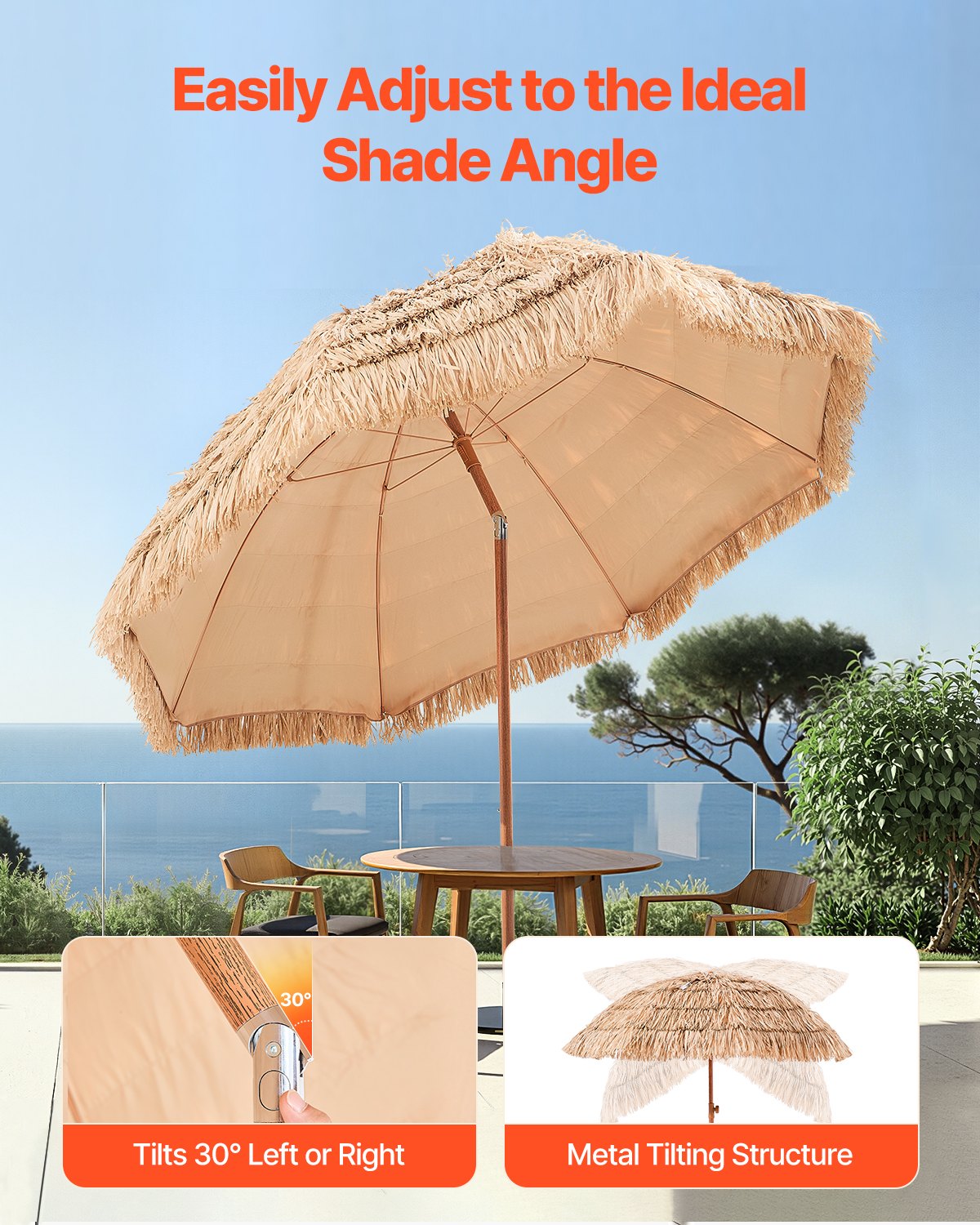 Tiki Umbrella Thatched Patio Umbrella 8 Ft Poolside Patio Beach Umbrella