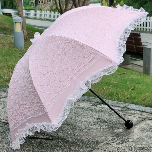 Sun Umbrella UV-proof Lace Black Glue Zero Transparent Three Folding Sun Umbrella